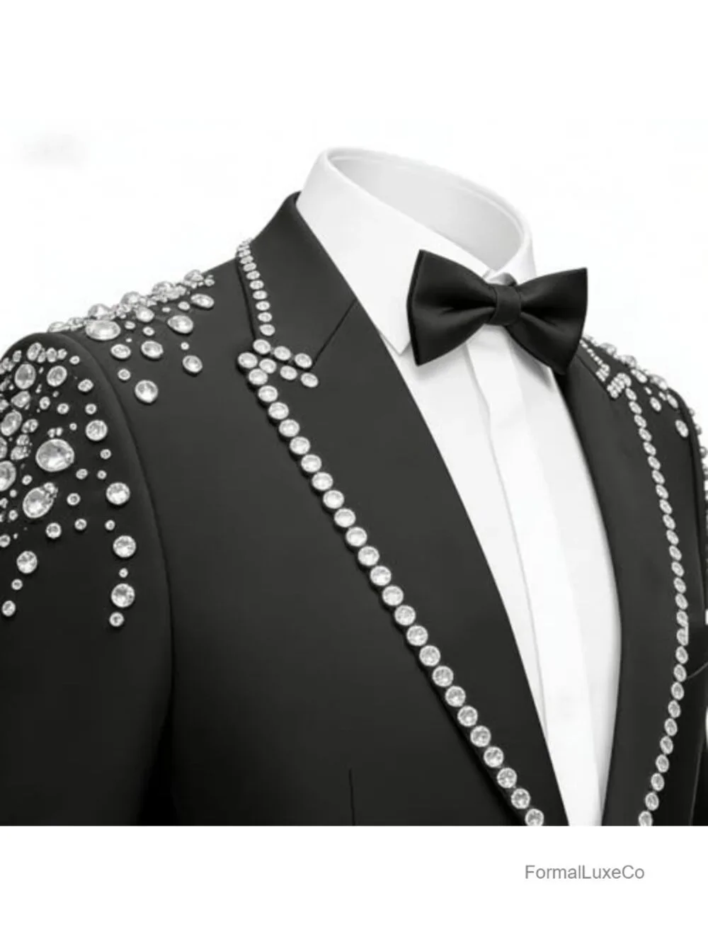 Men's 2PC Rhinestone Crystal Slim Fit Suit Set Wedding Prom